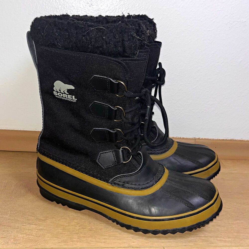 Sorel Men’s Waterproof Snow Boots Black Faux Fur Lined Lace-Up US 9 EU 42